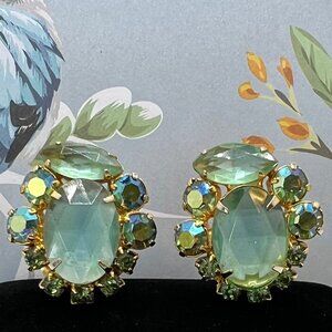 Juliana Green Oval Marquise and AB CLIP Earrings